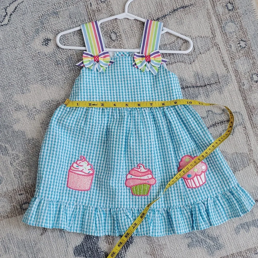 Emily Rose Baby Girls Turquise Seersucker Glitter Cupcake Party Dress Sz18m